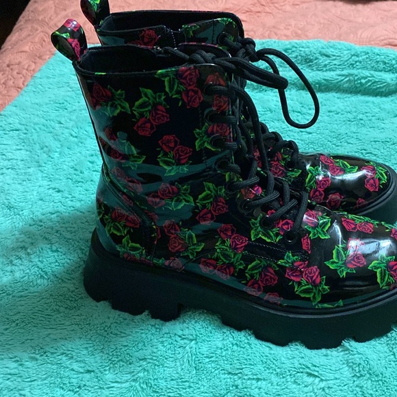 Betsey Johnson Floral Combat Boots - Picture 2 of 4